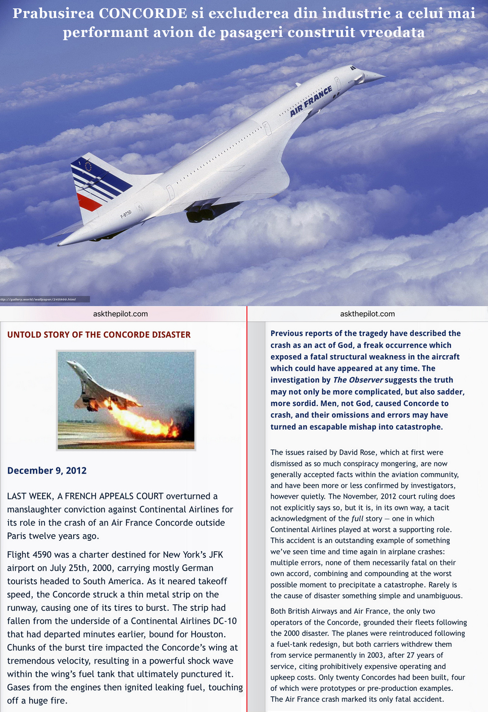 Prabusirea Concorde si excluderea din industrie a celui mai performant avion de pasageri construit vreodata